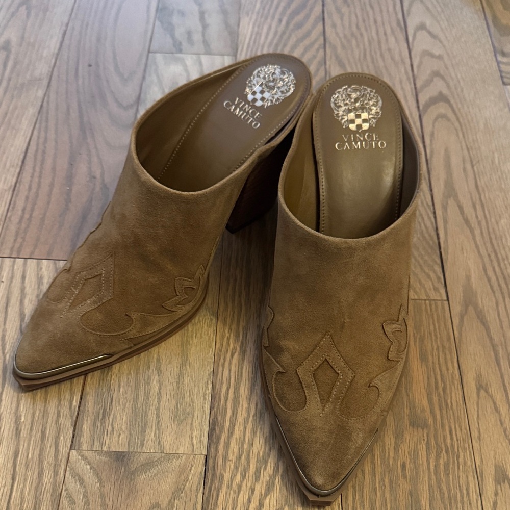 Vince Camuto Brown Suede Pointed-Toe Slip-On Mules